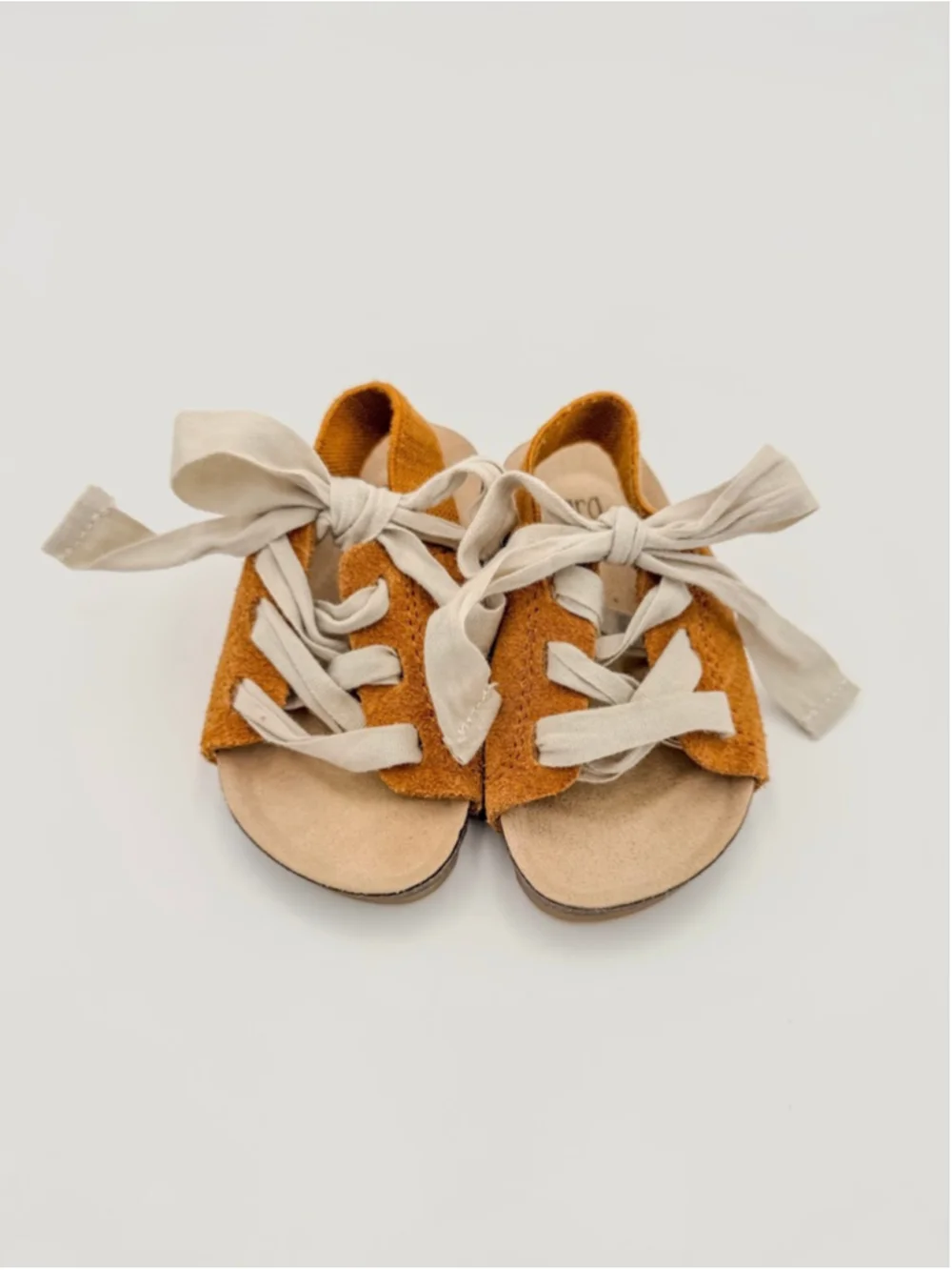 Baby Zara Brown & Beige Lace Up Ribbon Sandals Size 3 18 New Boho Aesthetic